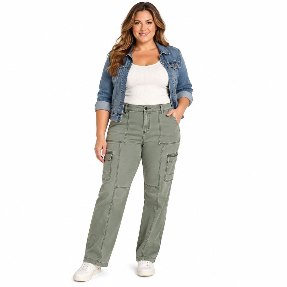 Chicos Women's 3R XL 16 Sage Green Cargo Utility Pants Straight Leg Stretch
